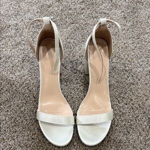 White Satin Block Heel